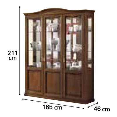 Nostalgia Day 3-ajtós vitrines szekrény 3 szpotlámpával - dió