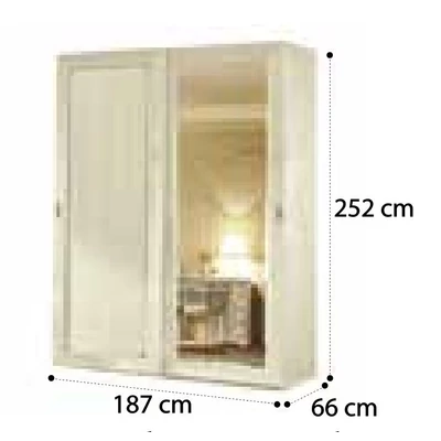 Torriani PIANA 2-sliding doors cabinet, with 1 mirrored door - walnut