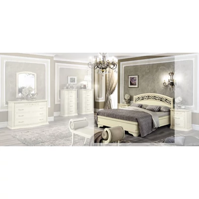 Torriani BOTTICELLI Double bedstead with curved wooden headboard - ivory