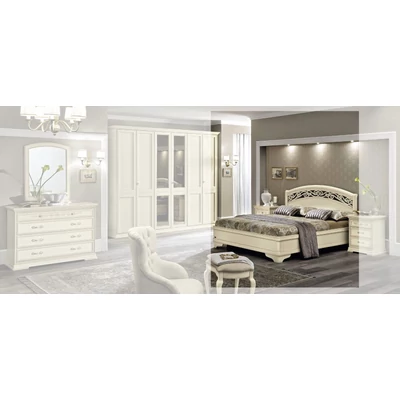 Torriani BOTTICELLI Double bedstead with curved wooden headboard - ivory