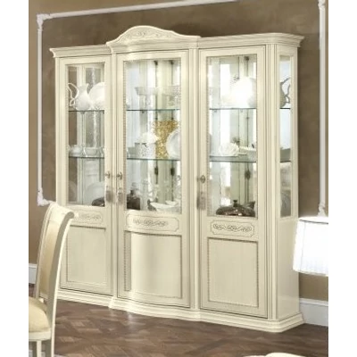 Torriani Day 3-doors display cabinet with mirror back panel - ivory