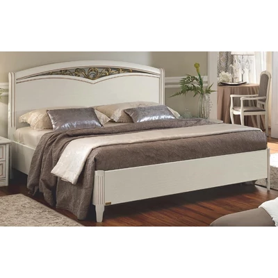 Nostalgia Double bedstead with bedding container, with metal-insert decorative frame with curved headboard, with short footboard - antique white