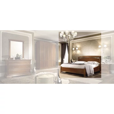 Treviso Double bedstead with bedding container, with metal-insert decorative frame with curved headboard, with short footboard - cherry