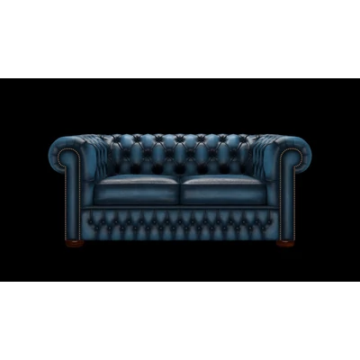 Chesterfield 2-személyes kanapé standard bőrrel - Antique Blue színben