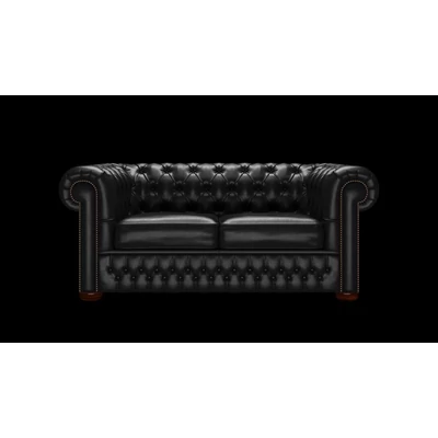 Chesterfield 2-személyes kanapé premium B bőrrel - Old English Black színben