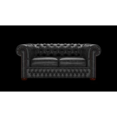 Chesterfield 2-személyes kanapé premium B bőrrel - Etna Black színben