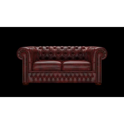 Chesterfield 2-személyes kanapé premium B bőrrel - Etna Red színben