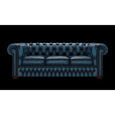 Chesterfield 3-személyes kanapé standard bőrrel - Antique Blue színben