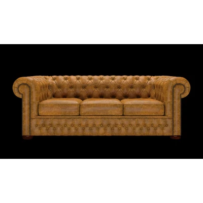 Chesterfield 3-személyes ággyá alakítható kanapé premium C bőrrel - Tudor  Mustard színben