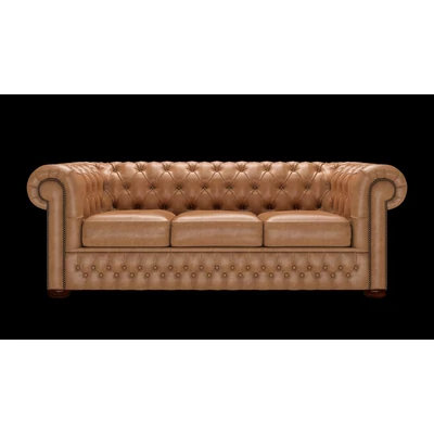 Chesterfield 3-személyes ággyá alakítható kanapé premium B bőrrel - Old English Tan színben