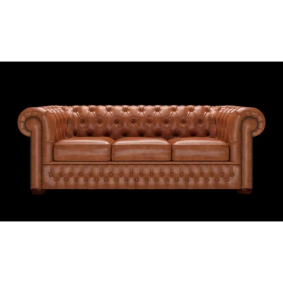 Chesterfield 3-személyes ággyá alakítható kanapé premium B bőrrel - Old English Bruciato színben