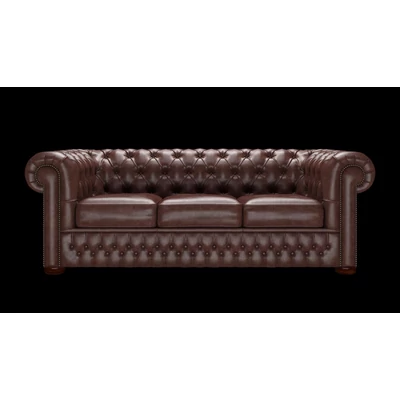 Chesterfield 3-személyes ággyá alakítható kanapé premium B bőrrel - Old English Dark Brown színben