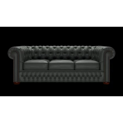 Chesterfield 3-személyes ággyá alakítható kanapé premium B bőrrel - Vele Charcoal Grey színben