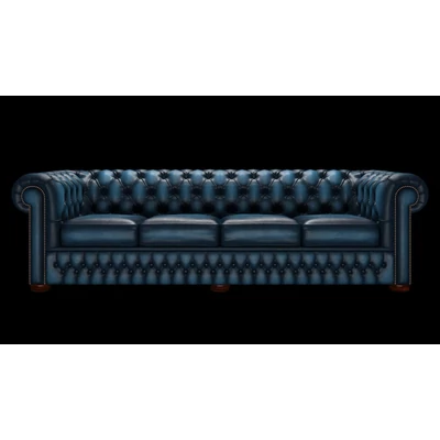 Chesterfield 4-személyes kanapé standard bőrrel - Antique Blue színben