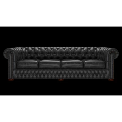 Chesterfield 4-személyes kanapé premium B bőrrel - Etna Black színben