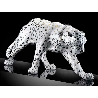 Párduc kerámia szobor, eredeti Swarovski nyakékkel