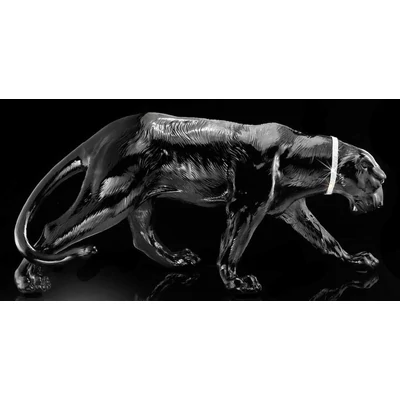 White panther ceramic sculpture with real Swarovski crystal necklace