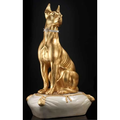 Nagyméretű dán dog kerámia szobor, eredeti Swarovski nyakékkel, párnával