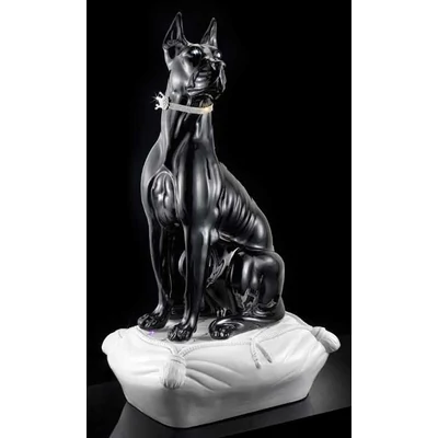 Nagyméretű dán dog kerámia szobor, eredeti Swarovski nyakékkel, párnával