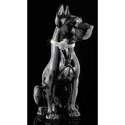 Kisméretű dán dog kerámia szobor, eredeti Swarovski nyakékkel