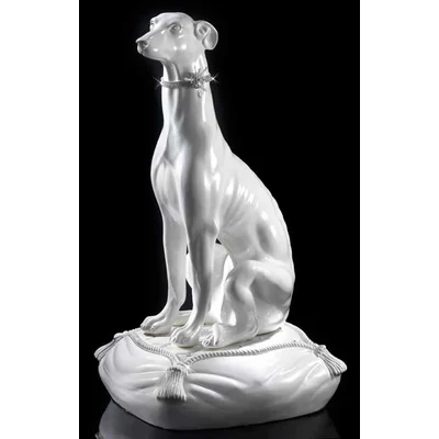 Greyhound ceramic sculpture with original Swarovski collar with grey cushion.