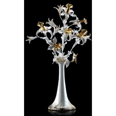 Tall ceramic vase with flower.