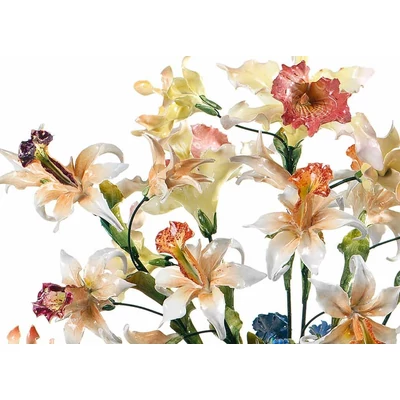 Ceramic flower basket with colorful orchids