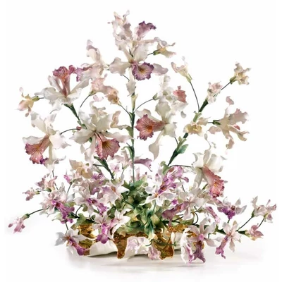 Kerámia virágkosár orchideákkal - arany