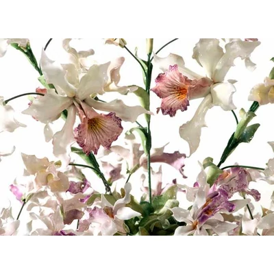 Large ceramic flower basket with orchids. Color: gold
