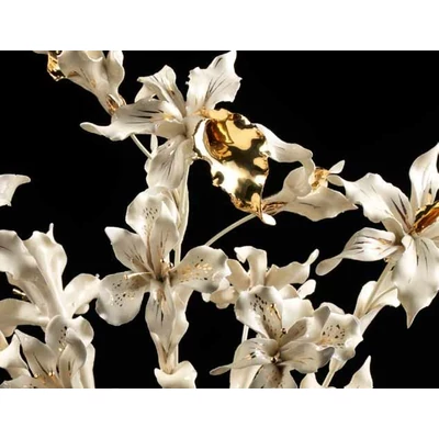 Ceramic flower basket - lily and orchid. Color: cream color, gold
