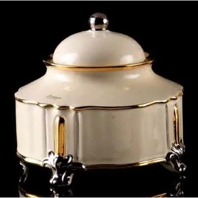 Kerek kerámia ékszerdoboz - krémszínű, arany, platina