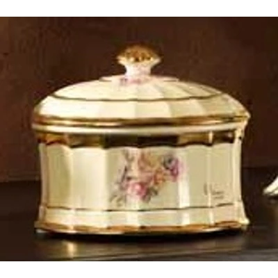 Oval ceramic jewelry box. Color: cream color, gold