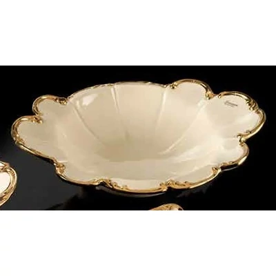 Ovális kerámia gyümölcstartó - krémszínű, arany