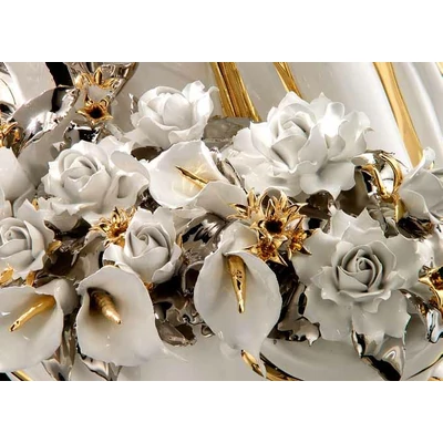 Ceramic floor lamp: alak with flowers, with 3 original Murano glass lamp body and original Swarovski crystals. Color: white, gold, platinum
