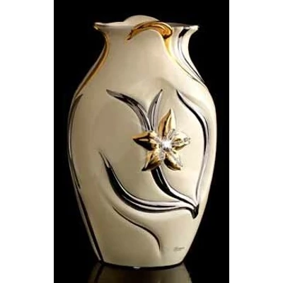 Kerámia váza - krémszínű, arany, platina