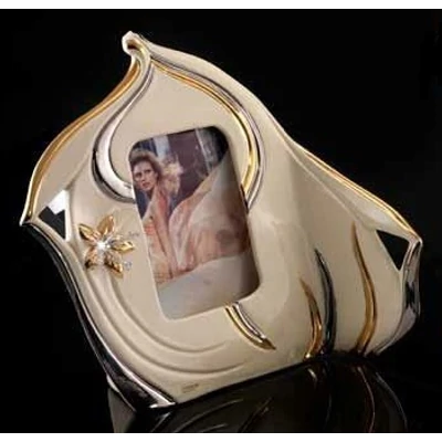 Kerámia képkeret - krémszínű, arany, platina