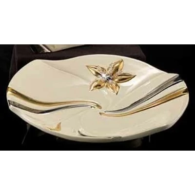 Kerámia dísztál - krémszínű, arany, platina