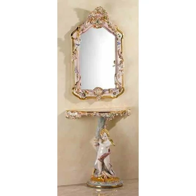 Ceramic console with mirror with angels.