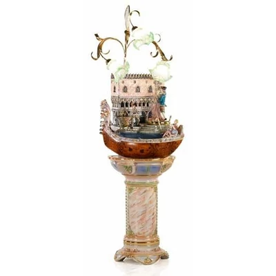 Large ceramic fountain: Velence, rotatable/movable, with built-in lighting (3 pcs), with pedestal.