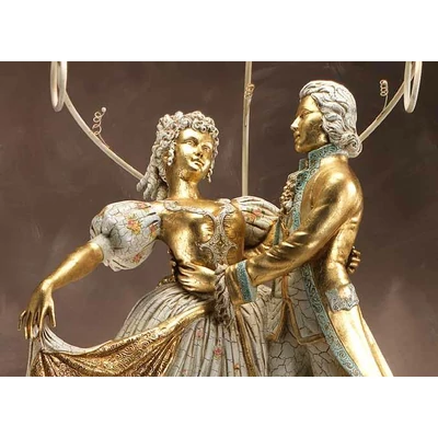 Viennese ceramic group of sculptures, with pedestal (number 784) with 3 large lamps with Venice style painting