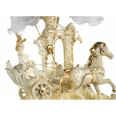 Ceramic fountain: small carriage, with pedestal, with built-in lighting (2 pcs). Color: cream color, gold
