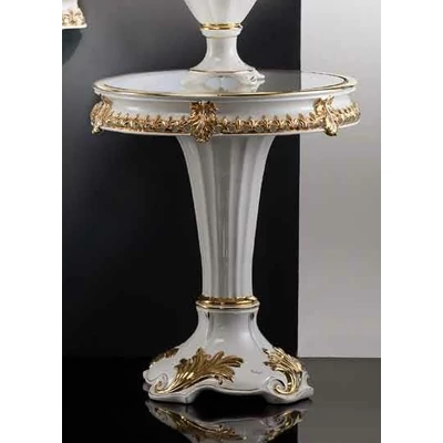 Kerámia asztal rózsákkal, üveglappal - fehér, arany