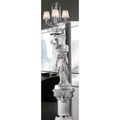 Large ceramic floor lamp, with pedestal, with built-in lighting (3 pcs), with chromed decorations and original Swarovski crystals. Color: white, platinum