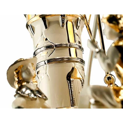 Ceramic fountain: with little boat, with pedestal, with built-in lighting (2db). Color: cream color, gold, platinum