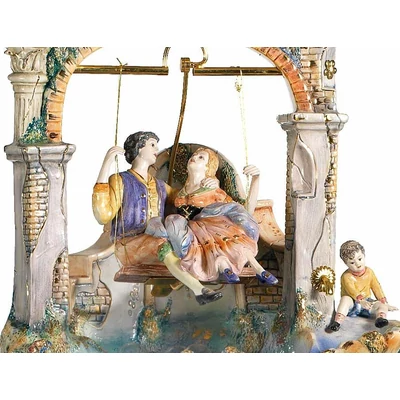 Ceramic fountain: large swing with couple, with pedestal, with built-in lighting (3 pcs).