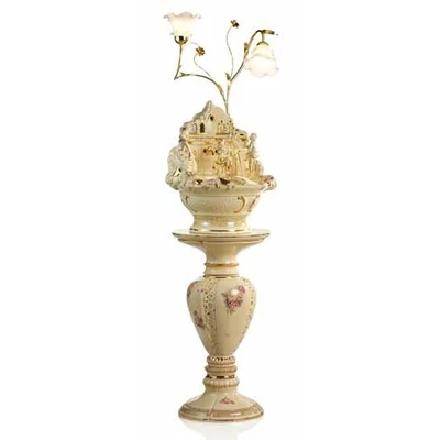 Ceramic fountain: swing with two children, with pedestal, with built-in lighting (2 pcs).