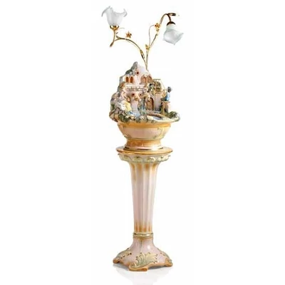 Ceramic fountain: swing with two children, with pedestal, with built-in lighting (2 pcs).