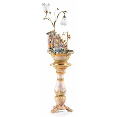 Ceramic fountain: swing with lady, with pedestal, with built-in lighting (2 pcs).
