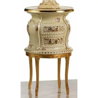 Lekerekített oldalú kerámia komód, fa lábakkal - krémszínű, arany