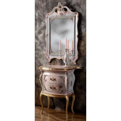 Kerámia konzolasztal 4 fa lábbal - rozé, szürke, arany